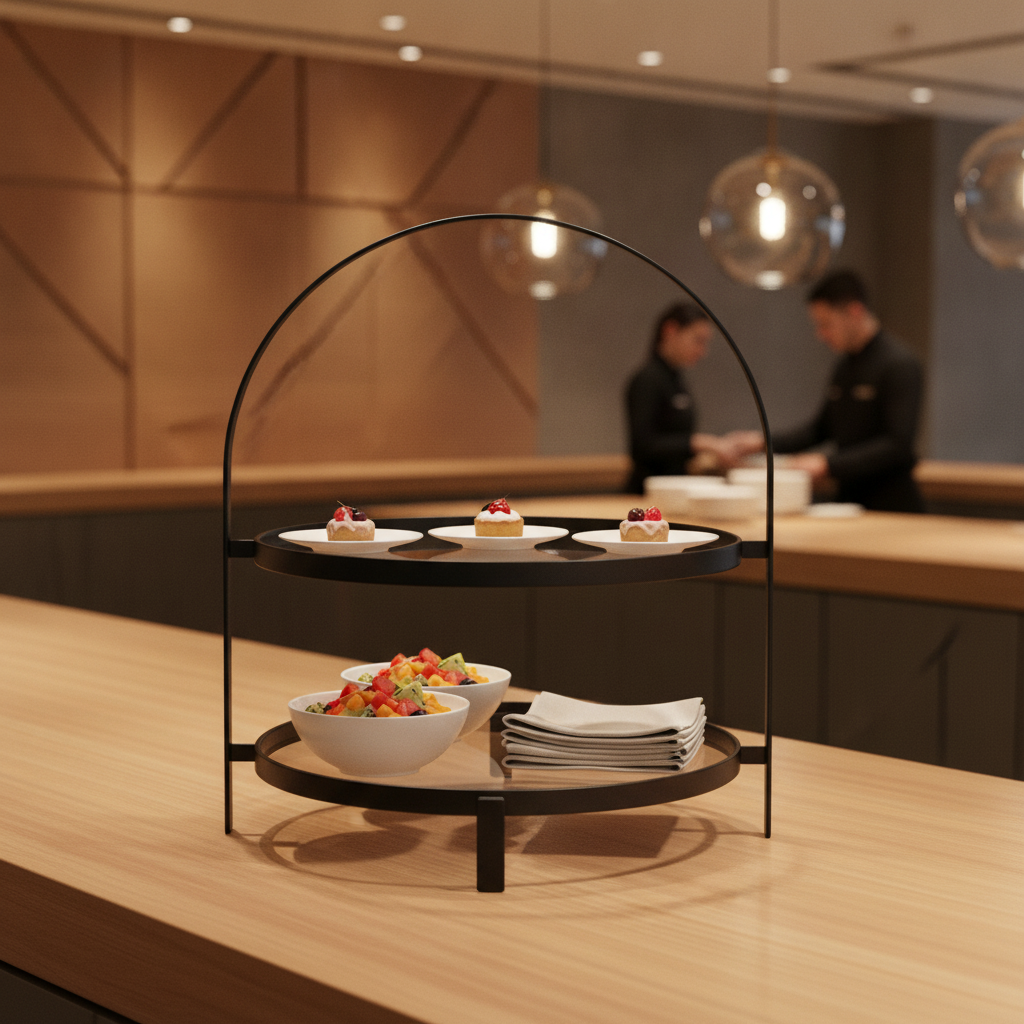 Black Steel Two-Tier Serving Rack 355mm for Buffets & Catering