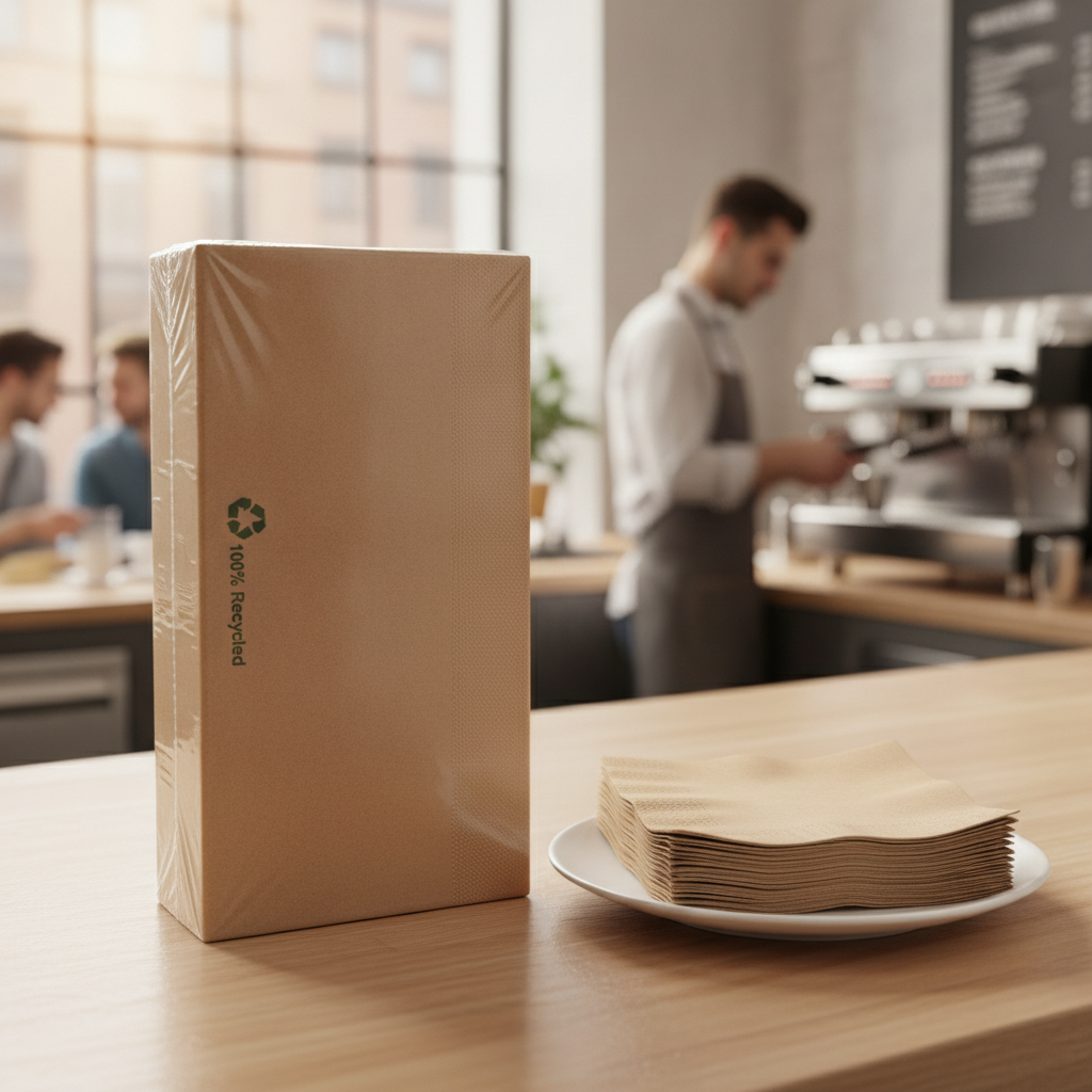 Recyclable Brown Paper Lunch Napkins 32x30cm for Cafés (Pack of 6000)