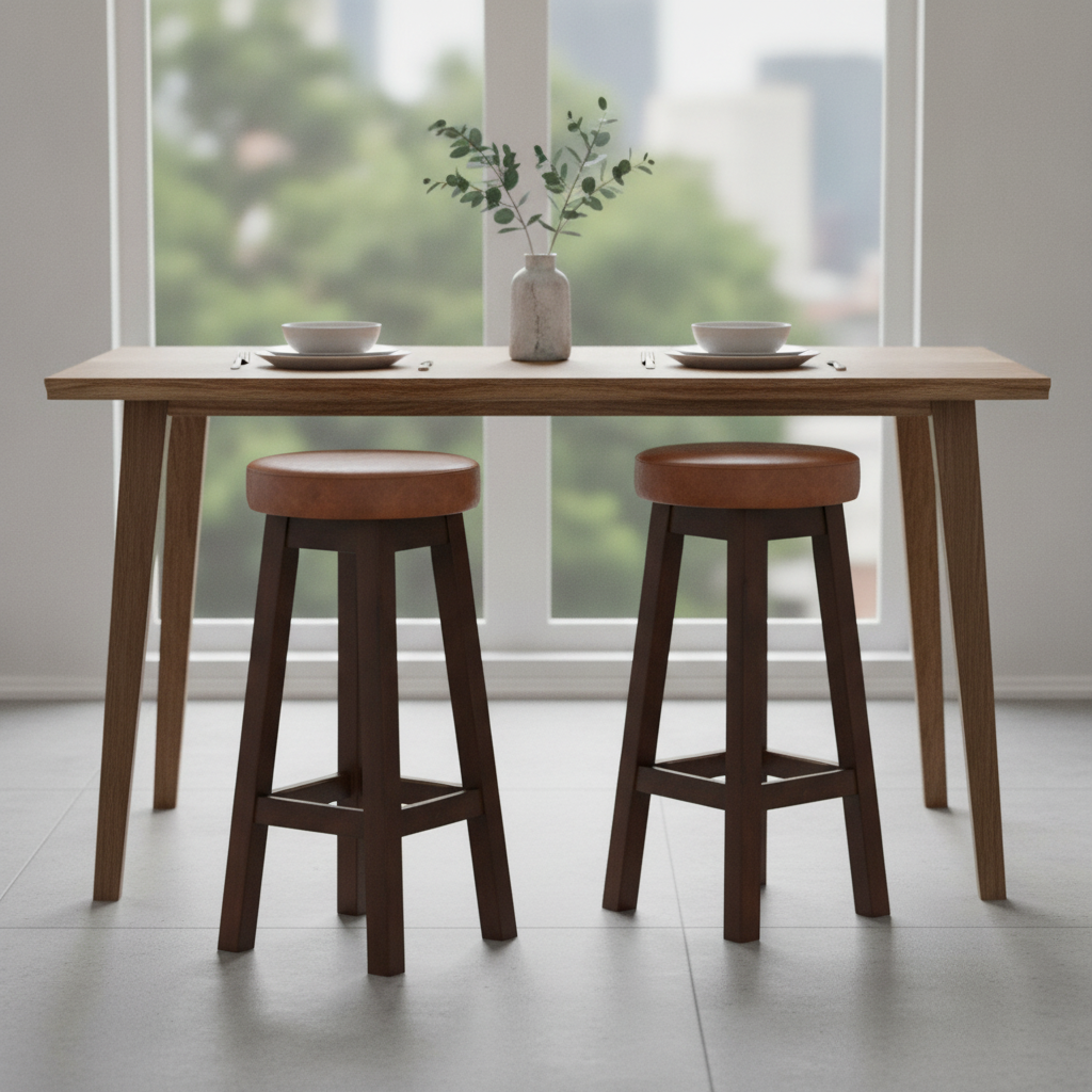Rubber Wood High Stool with Bison Tan Seat 760x335mm for Dining Spaces (Pack of 2)