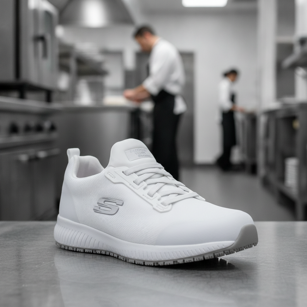 Rubber Slip Resistant Squad Trainers White for Work Environments