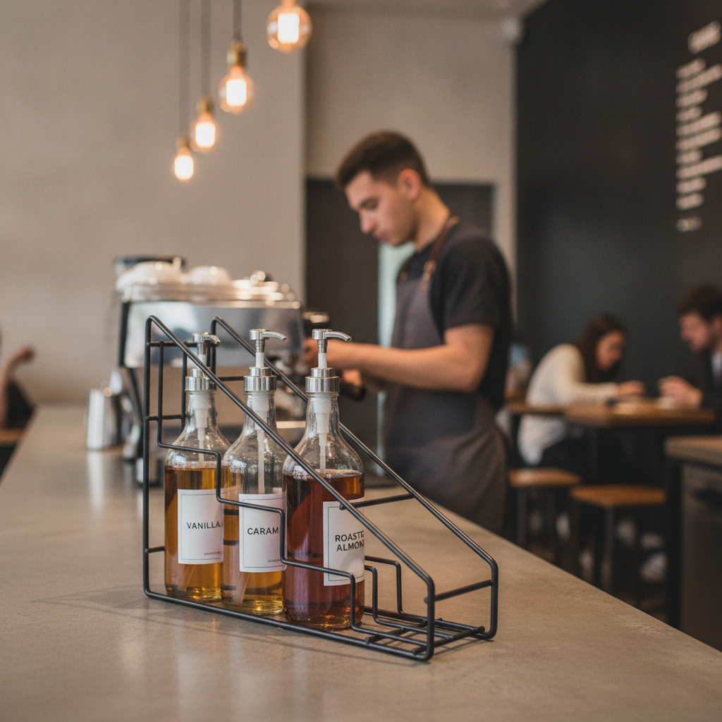 Powder Coated Steel Syrup Bottle Stand 320mm for Cafés & Coffee Shops