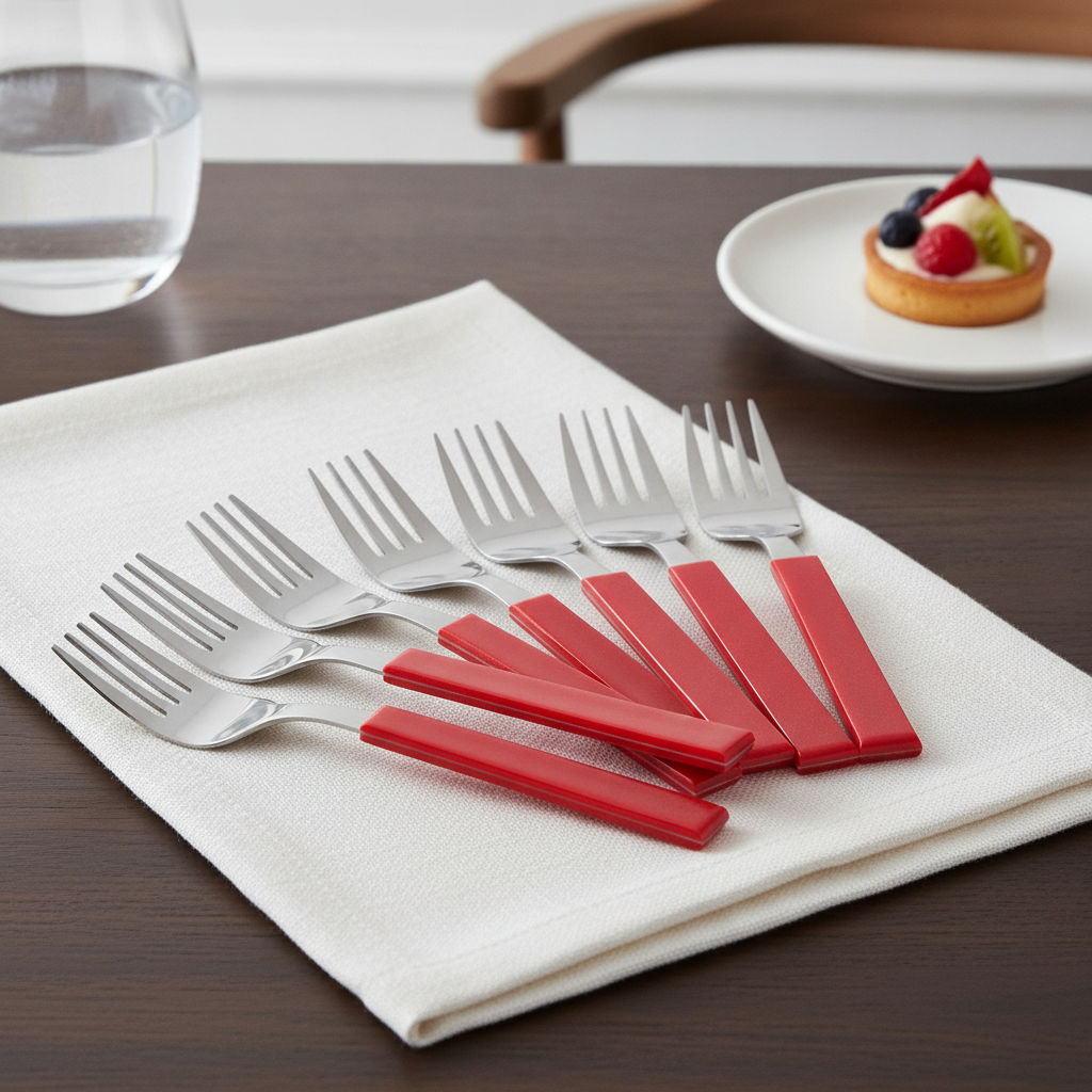 18/10 Stainless Steel Dessert Forks with Red Handles for Independence (Pack of 12)