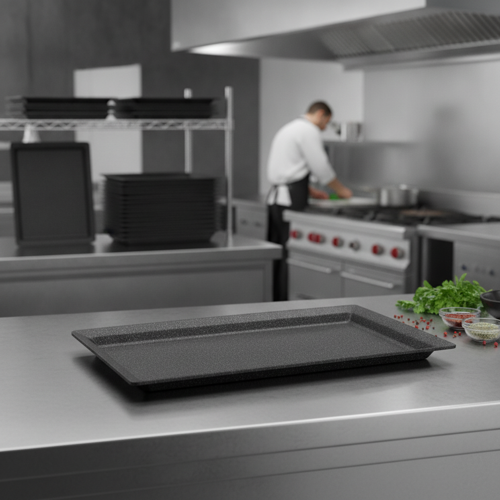 Cast Aluminium GN Tray 1/1 Black 530x325mm for Versatile Kitchen Use