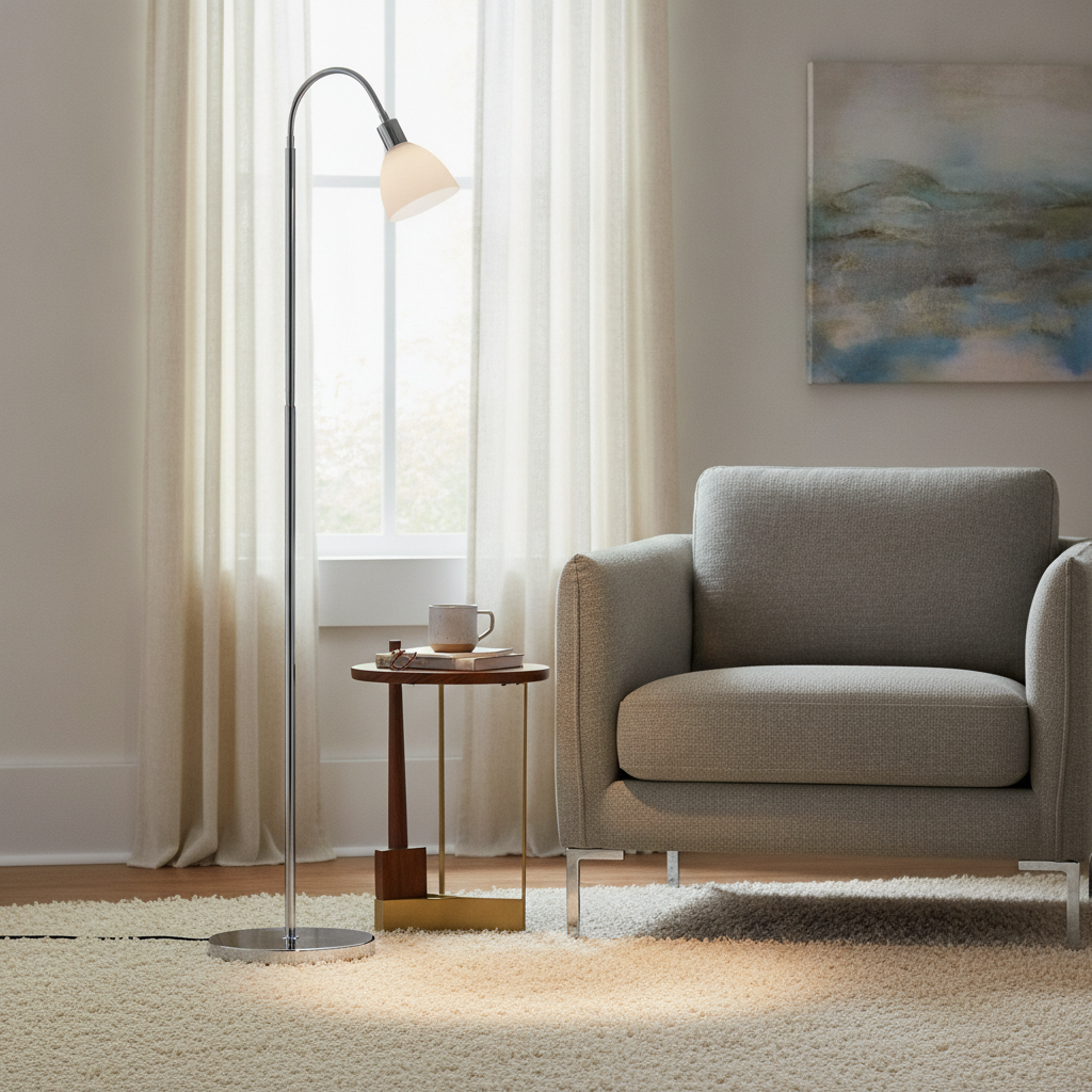 Metal Chrome Floor Lamp with Adjustable Shade for Home Décor