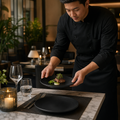 Coupe Plates 162mm Black Vitrified Stoneware for Elegant Dining (Pack of 6)