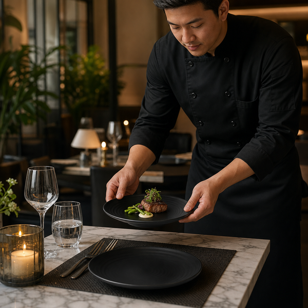 Coupe Plates 162mm Black Vitrified Stoneware, Vitrified Stoneware, pack of 6