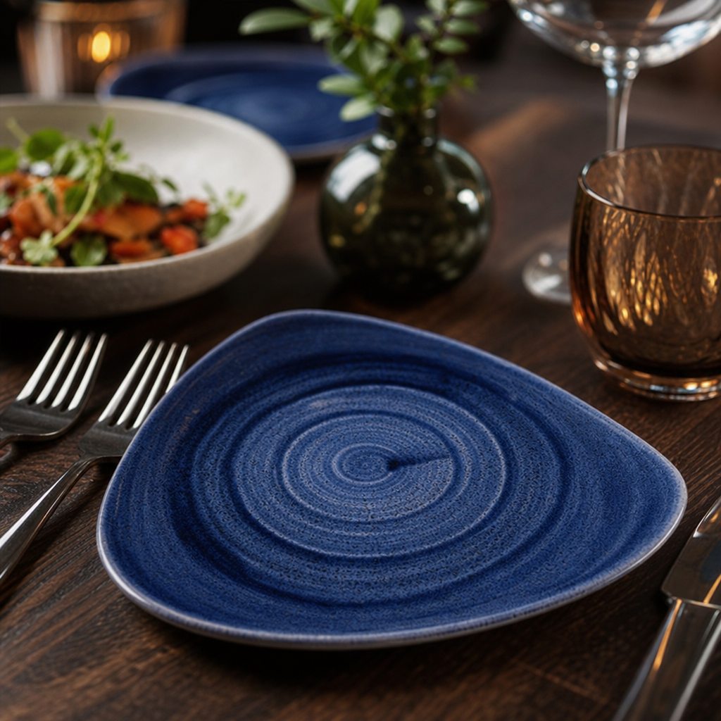 Triangular Plates Cobalt Blue Vitrified Ceramic for Rustic Dining (Pack of 12)