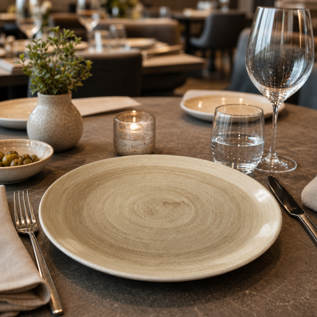 Coupe Plates Taupe Porcelain for Dining Experiences (Pack of 12)
