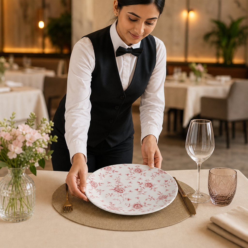 Rimmed Plates Design Vitrified Ceramic for Dining (Pack of 6)