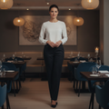 Polyester Black Ladies Long Leg Trousers for Front of House