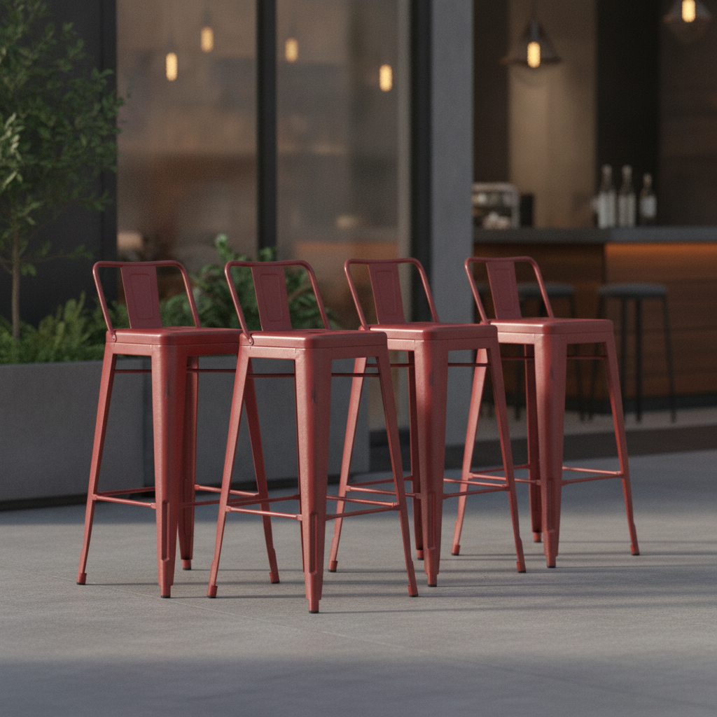Galvanised Steel High Stools with Backrest 905x420mm for Indoor & Outdoor Use (Pack of 4)