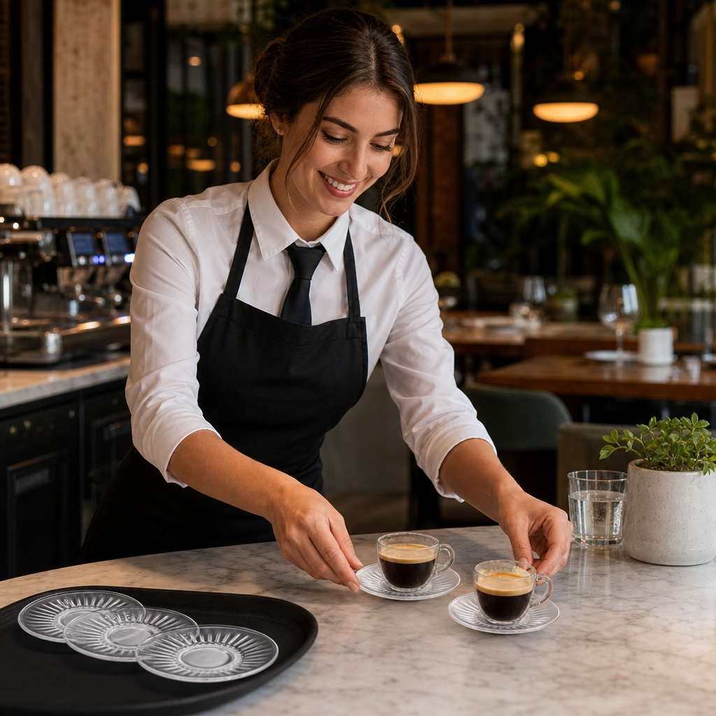 Tempered Double Espresso Saucers 140mm Glass for Cafés (Pack of 12)