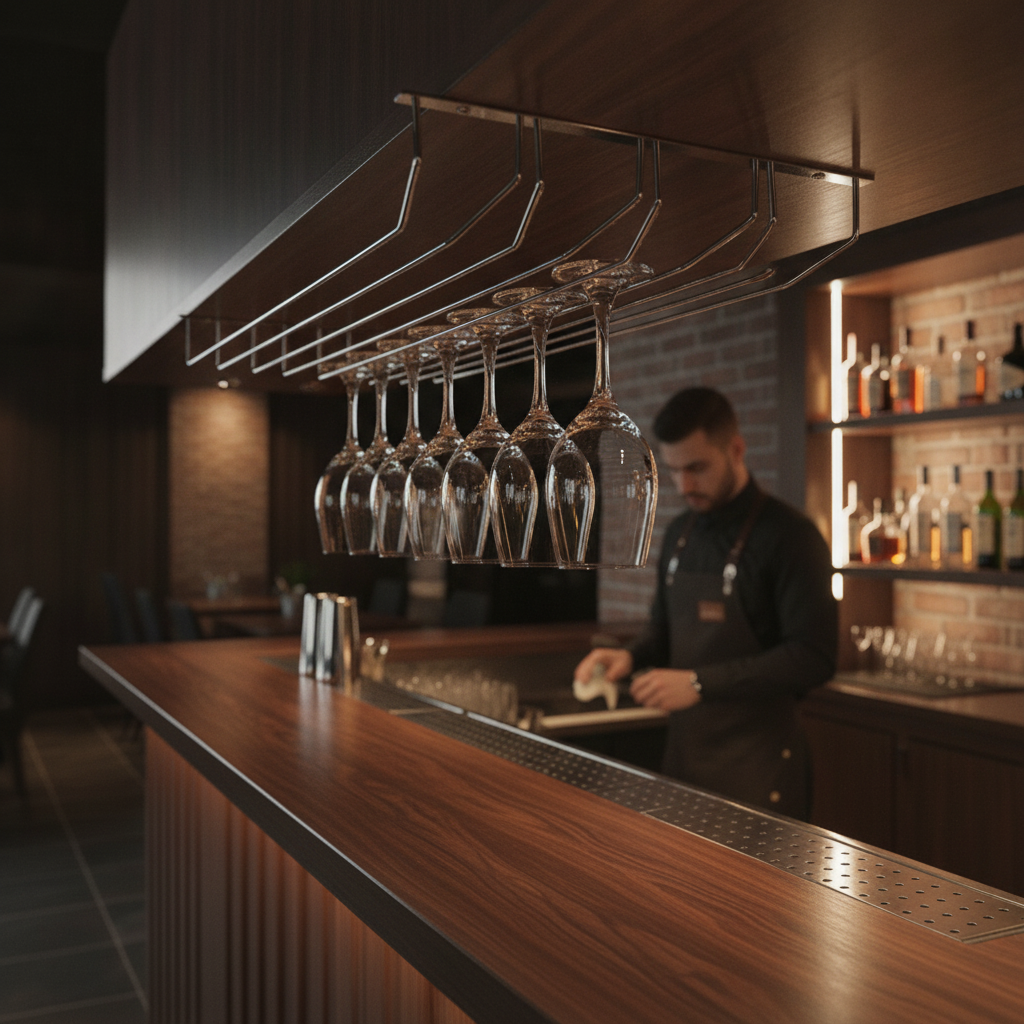 Chrome Plated Wine Glass Rack for Bars & Pubs