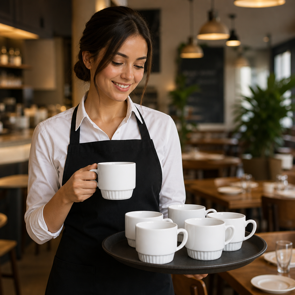 Stacking Mugs 340ml Stoneware for Cafés & Coffee Shops (Pack of 6)
