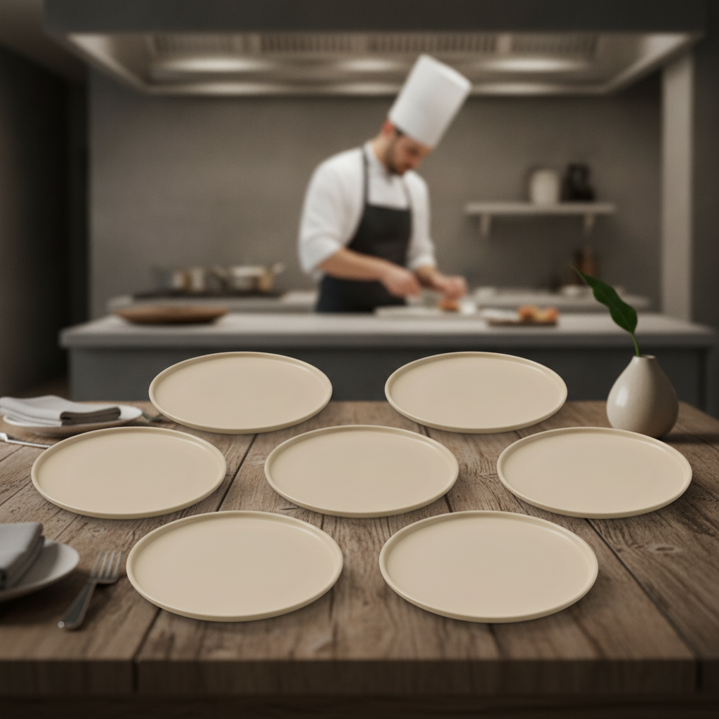 Porcelain Plates 200mm in Matt Sand for Catering & Hospitality (Pack of 6)
