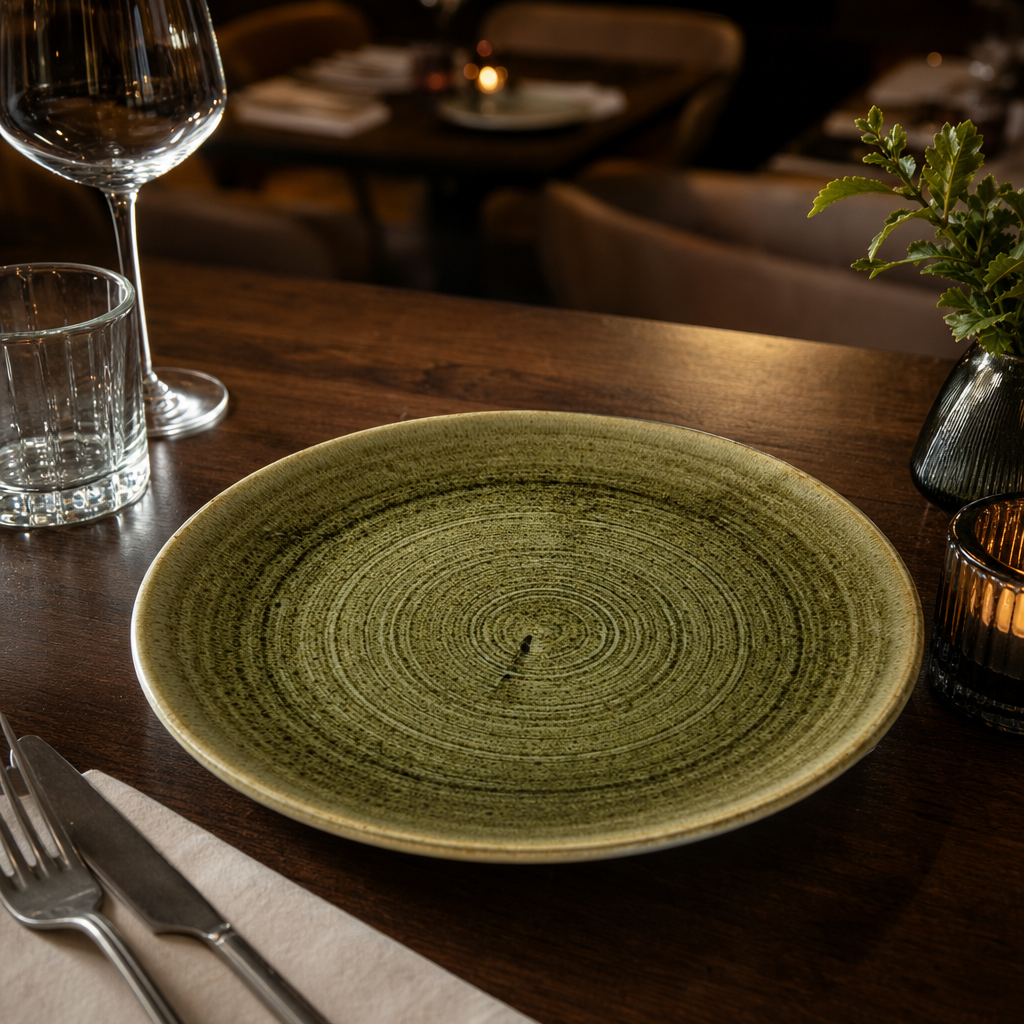 Olive Coupe Plates Vitrified Porcelain for Dining Experiences (Pack of 12)
