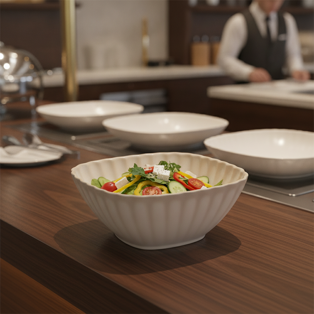 Melamine White Bowl 1.1L for Buffet Presentations