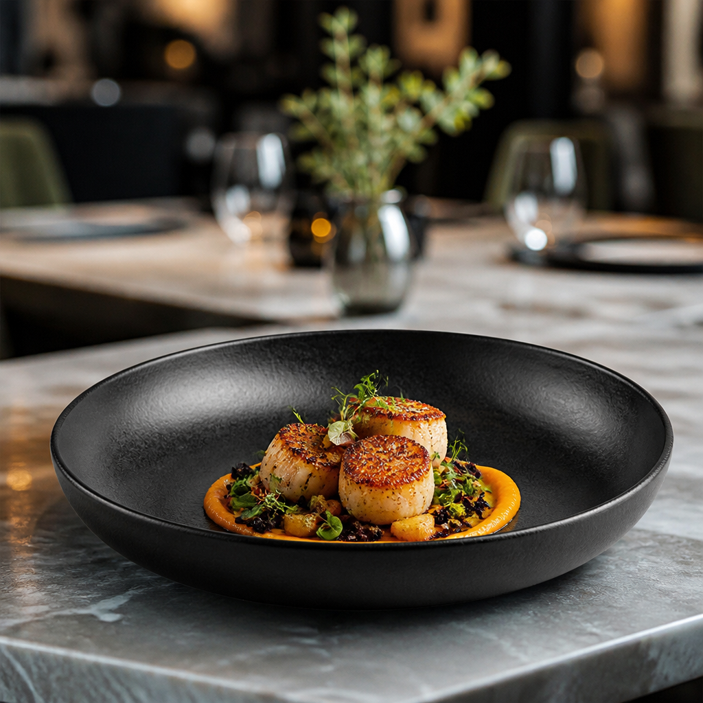 Stoneware Canvas Coupe Bowls in Delhi Black for Creative Plating