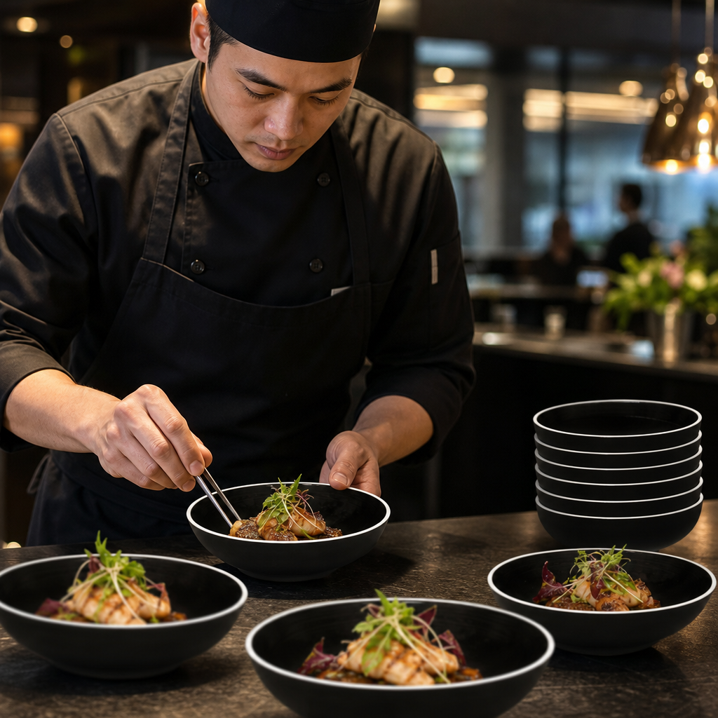 Alumina Bowls 155mm Black Vitrified Ceramic for Dining (Pack of 12)