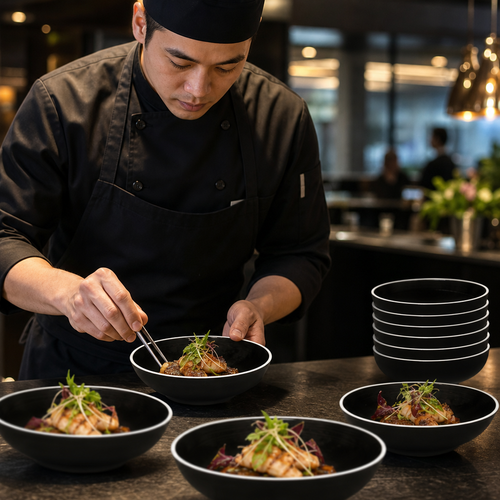 Alumina Bowls 155mm Black Vitrified Ceramic for Dining (Pack of 12)