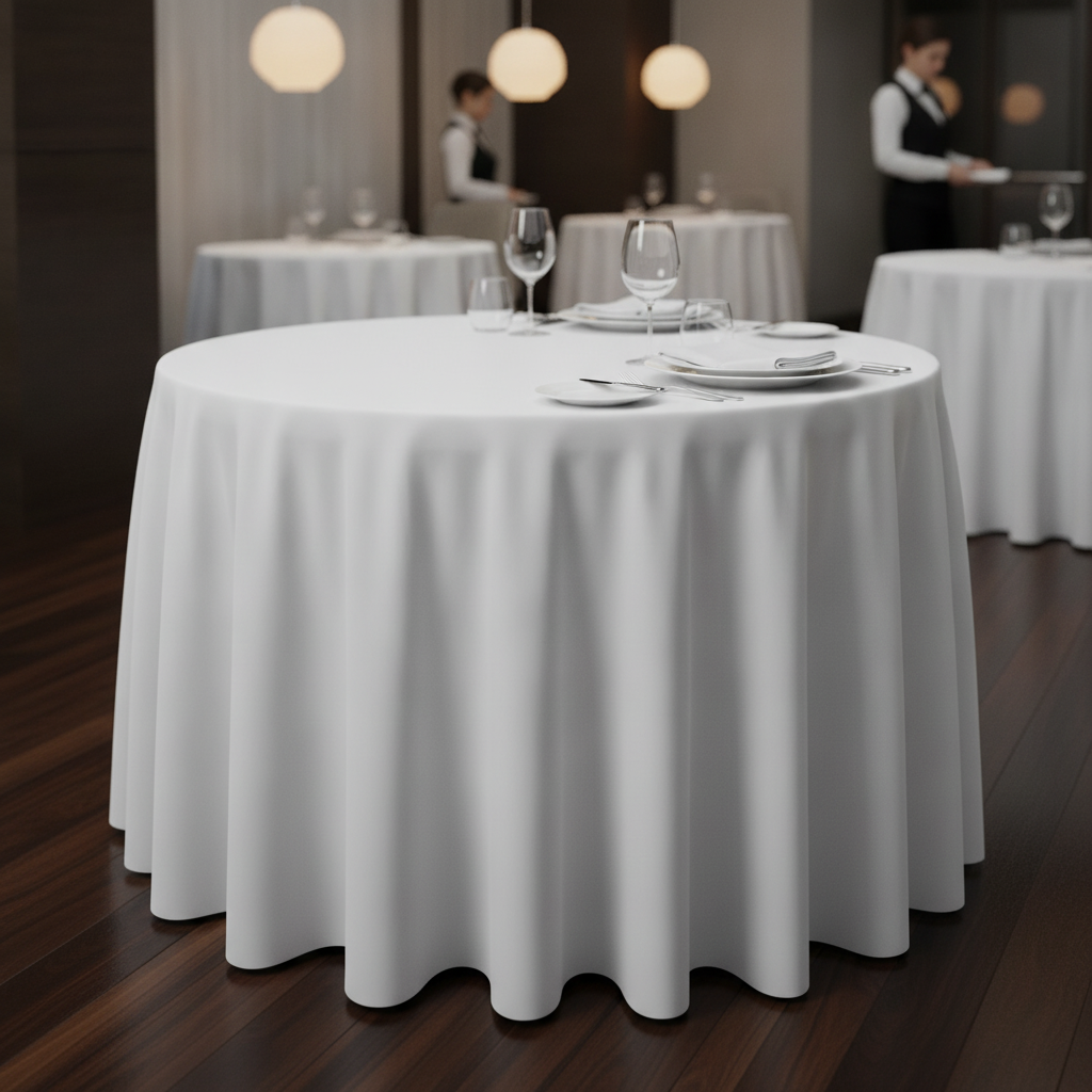White Polyester Round Tablecloth for Elegant Dining (Various Sizes)