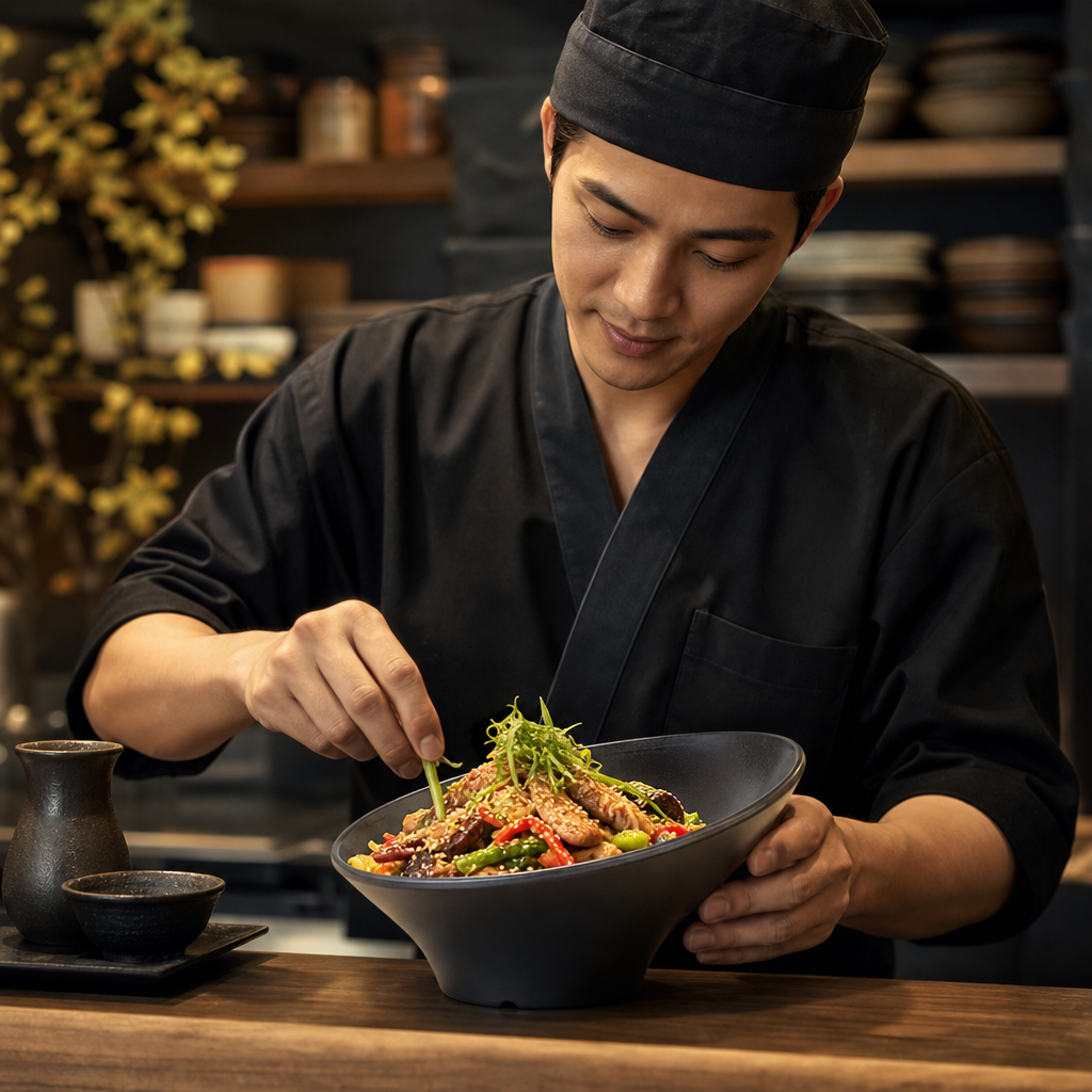 Round Sloped Bowl 800ml Black Melamine for Asian Cuisine