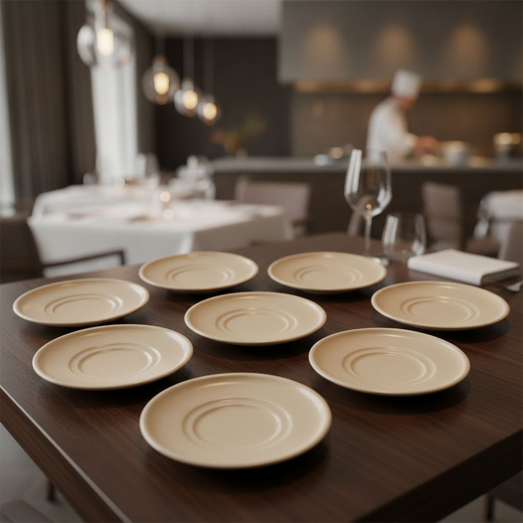 Porcelain Espresso Saucers 125mm in Sand for Hospitality (Pack of 6)