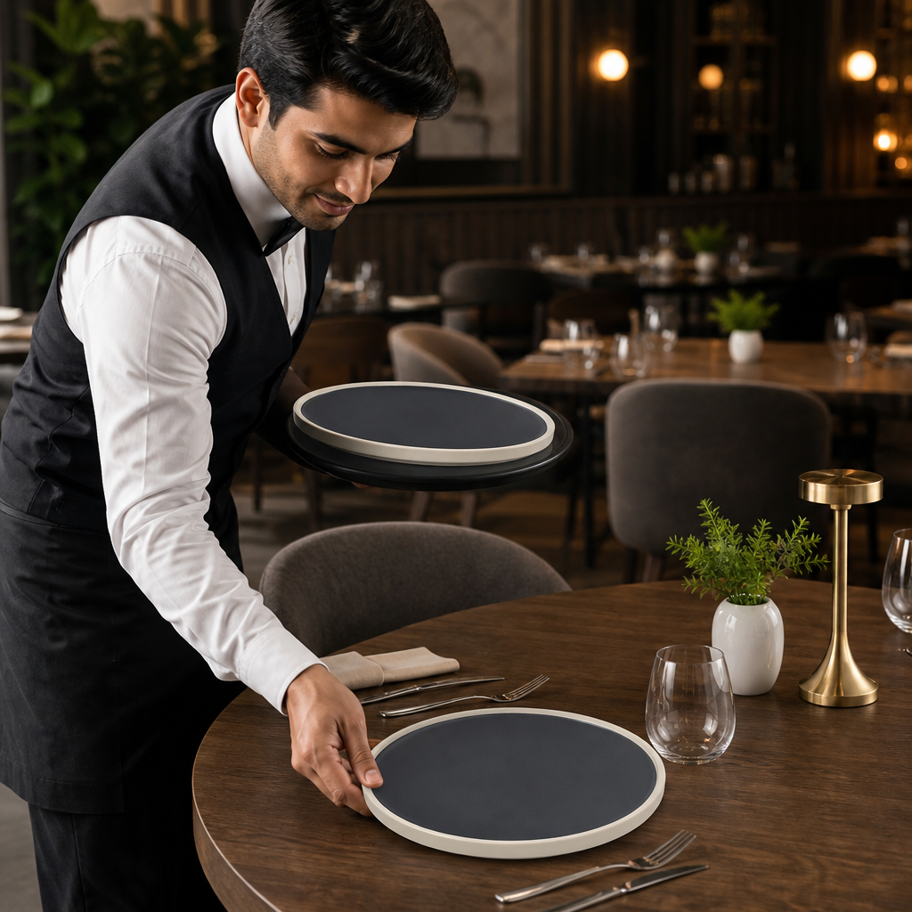 Plates 240mm Charcoal Vitrified Porcelain for Dining Rooms (Pack of 6)