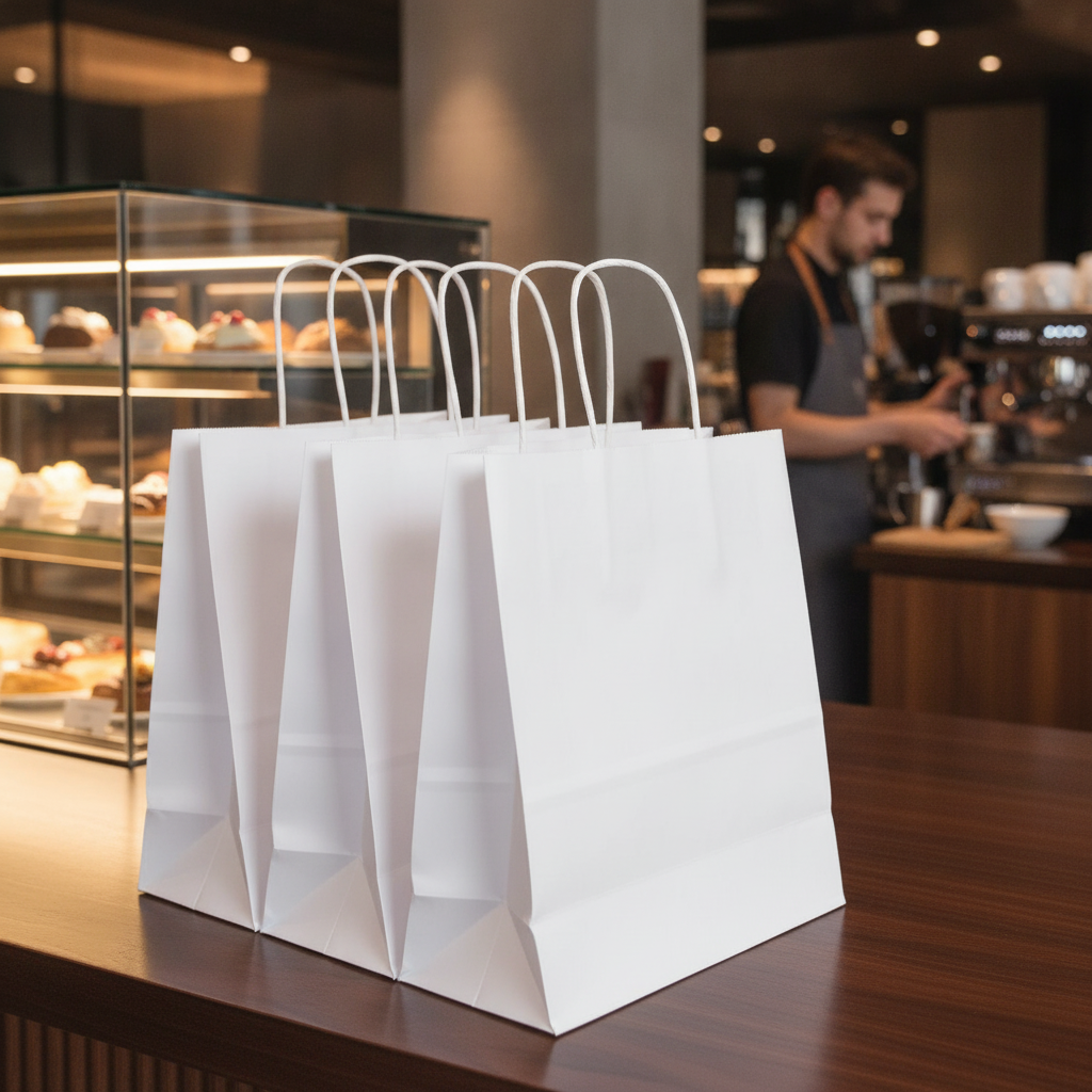 White Paper Carrier Bags Medium for Easy Transport (Pack of 250)