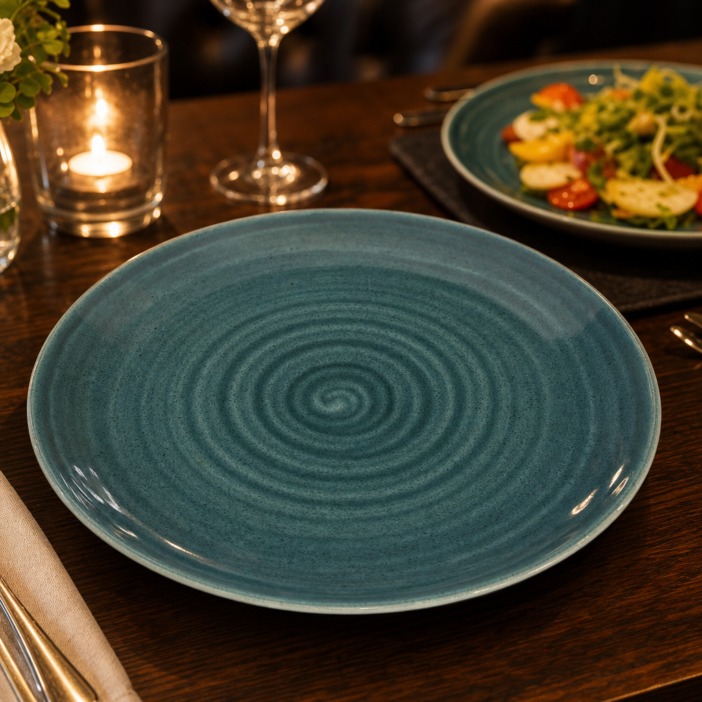Coupe Plates Rustic Teal Porcelain for Serving Vibrant Dishes (Pack of 12)