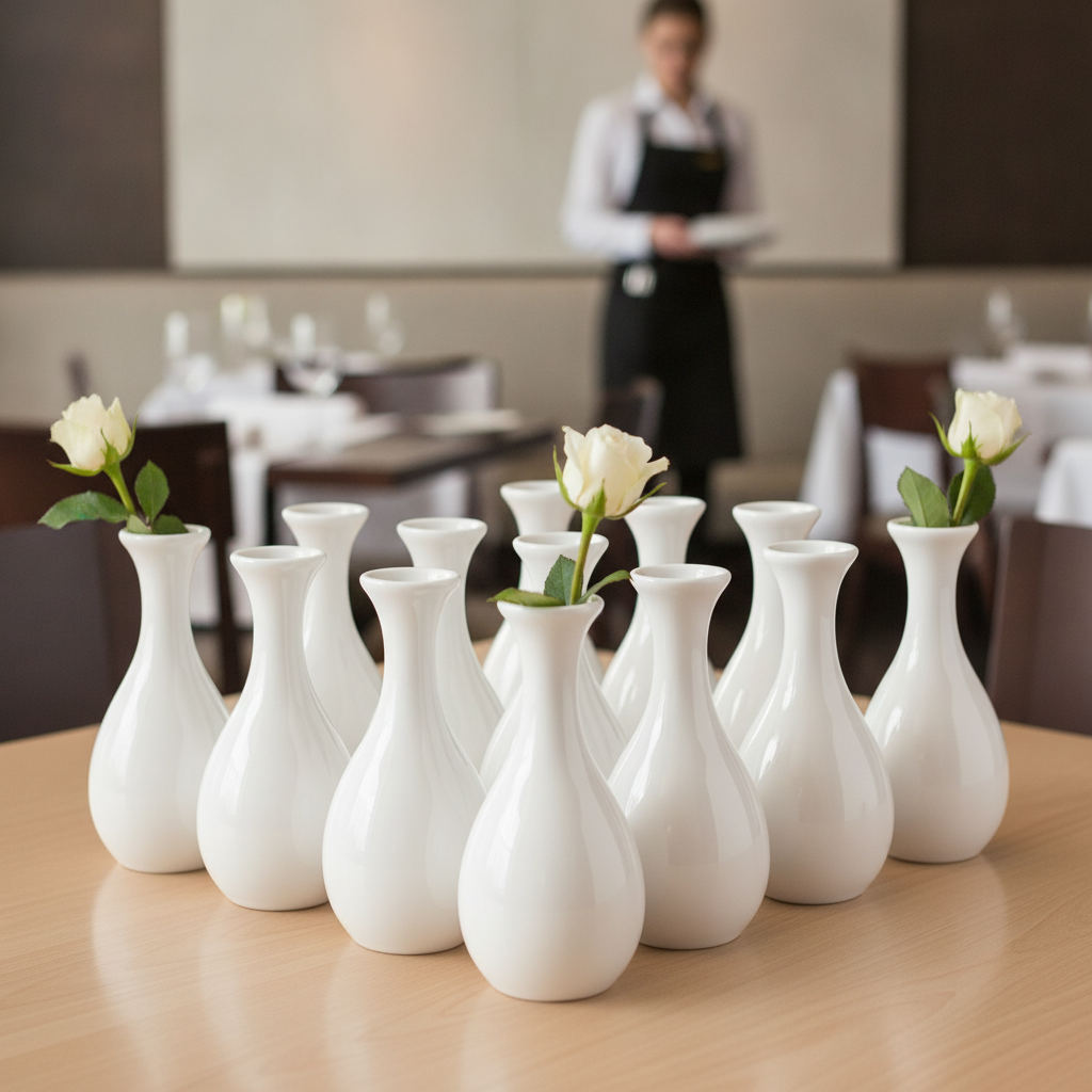 Porcelain White Bud Vase 125mm for Restaurants & Cafés (Pack of 12)