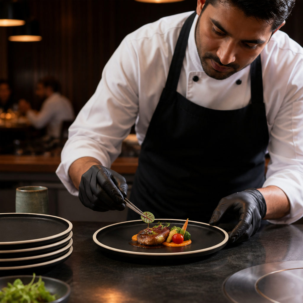 Flat Plates Delhi Black Stoneware for Creative Plating (Pack of 6)