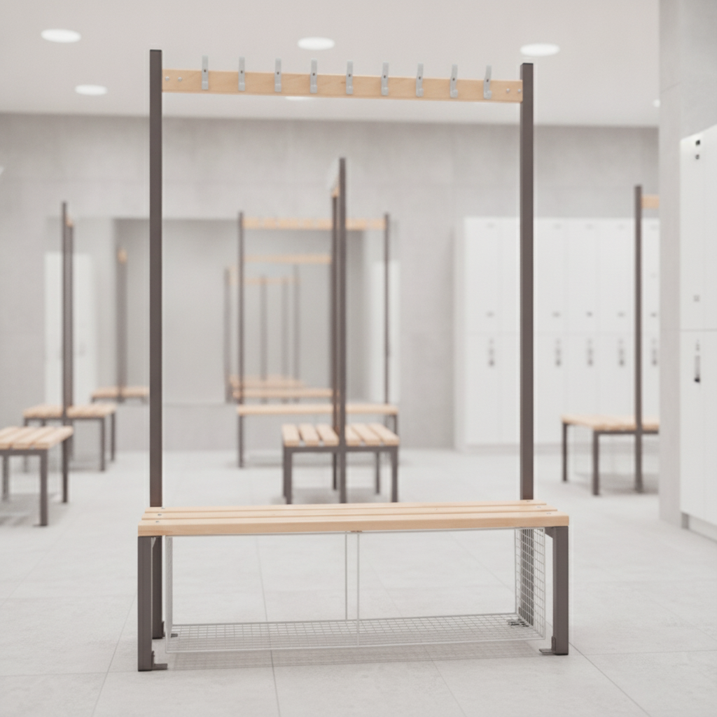 Powder Coated Steel Single-Sided Island Seating for Changing Rooms