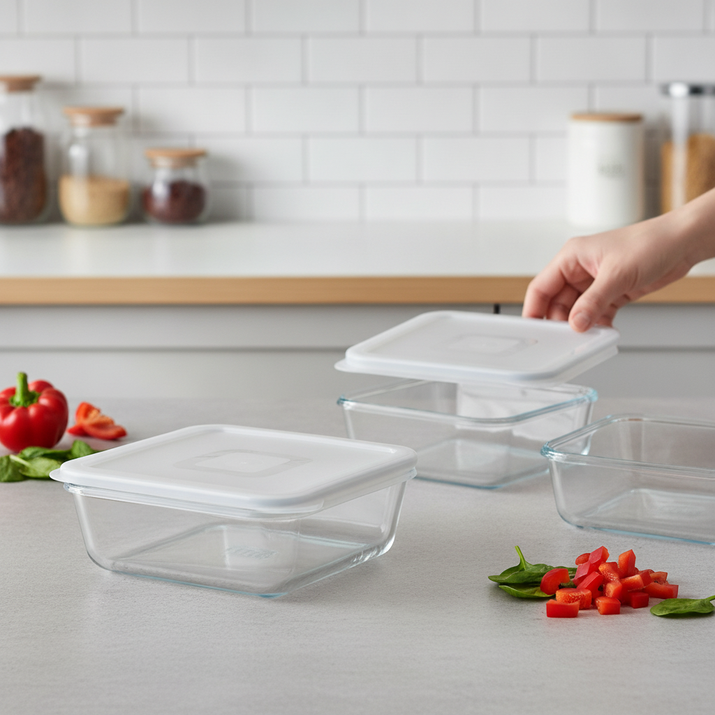 Glass Square Dish with Lid 2L for Food Storage