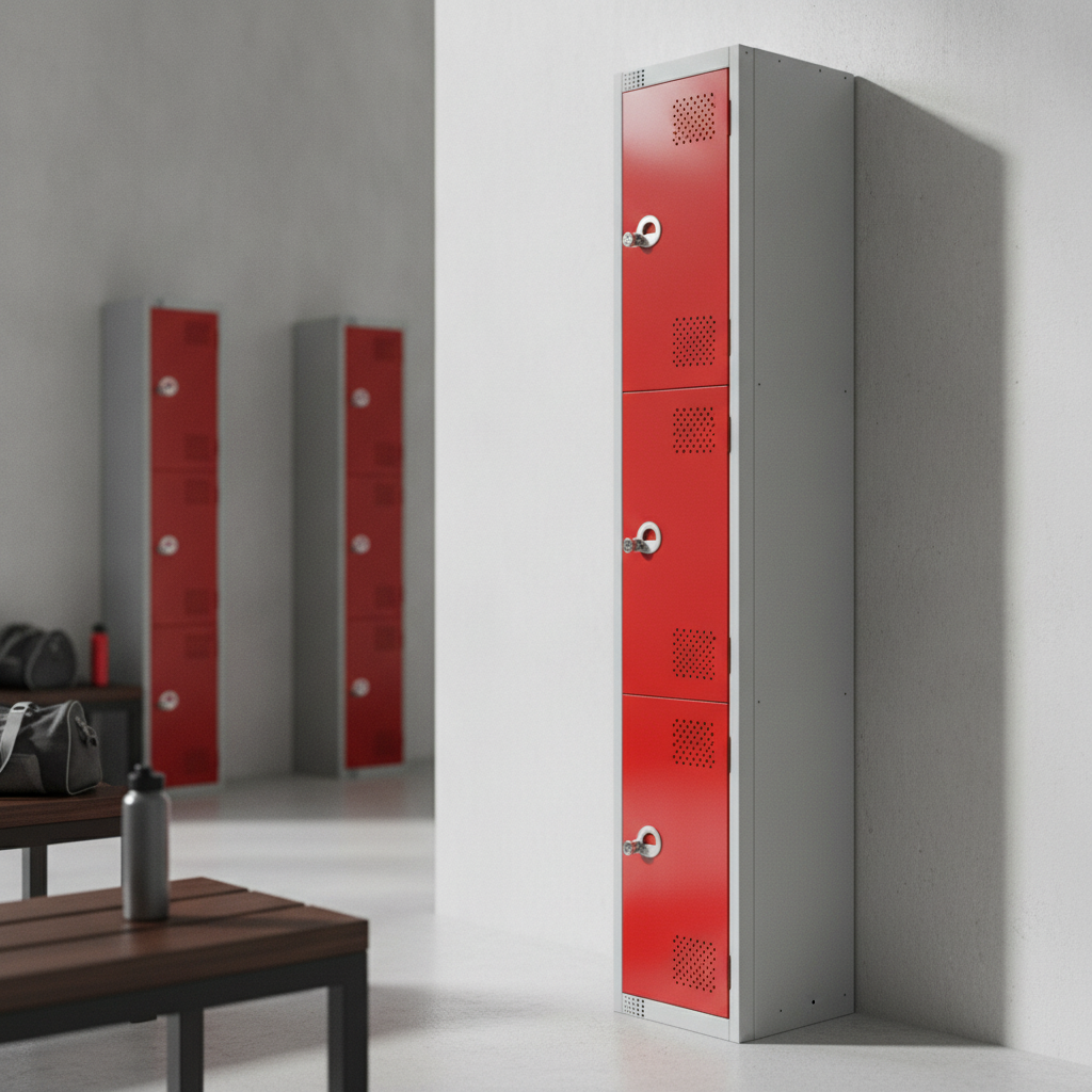 Red Powder Coated Steel Lockers 450mm Deep for Secure Storage