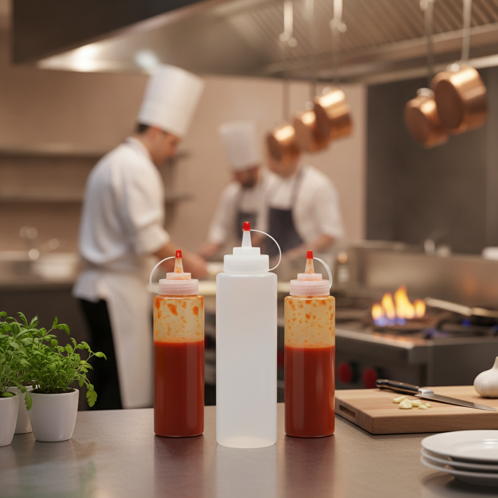 Polyethylene Clear Squeeze Sauce Bottle 340ml for Professional Kitchens