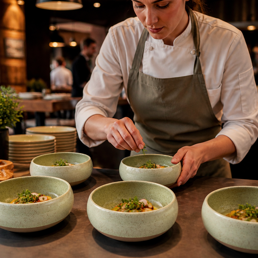 Deep Bowls Green Vitrified Stoneware for Table Settings (Pack of 6)