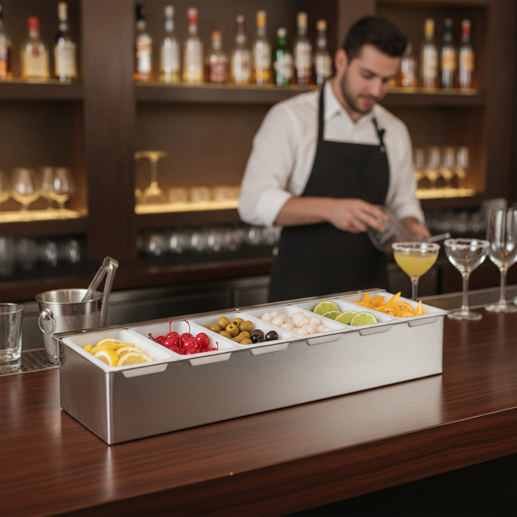 Stainless Steel 6 Compartment Condiment Holder 460x152mm for Bars & Pubs