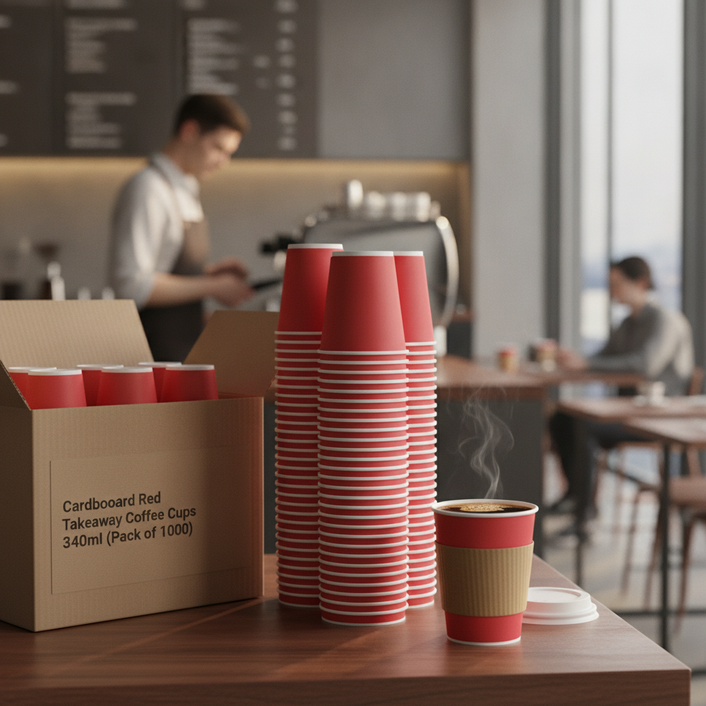 Cardboard Red Takeaway Coffee Cups 340ml for Cafés & Restaurants (Pack of 1000)
