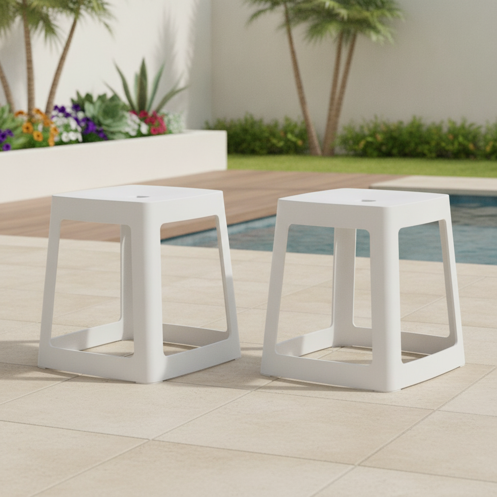 Polypropylene High Stools in White 445x400mm for Indoor & Outdoor Use (Pack of 2)