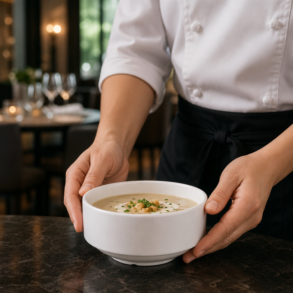 Stackable Soup Bowls 398ml Porcelain for Restaurants & Cafés (Pack of 6)