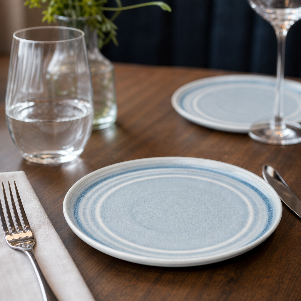 Ice Flat Round Plates 180mm Blue Porcelain for Restaurants & Cafés (Pack of 6)