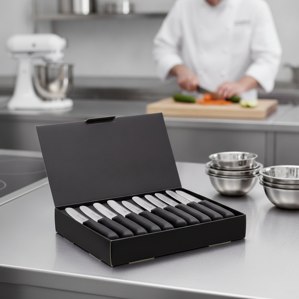 Stainless Steel Utility Knife Set with Black Handles for Food Prep (Pack of 40)