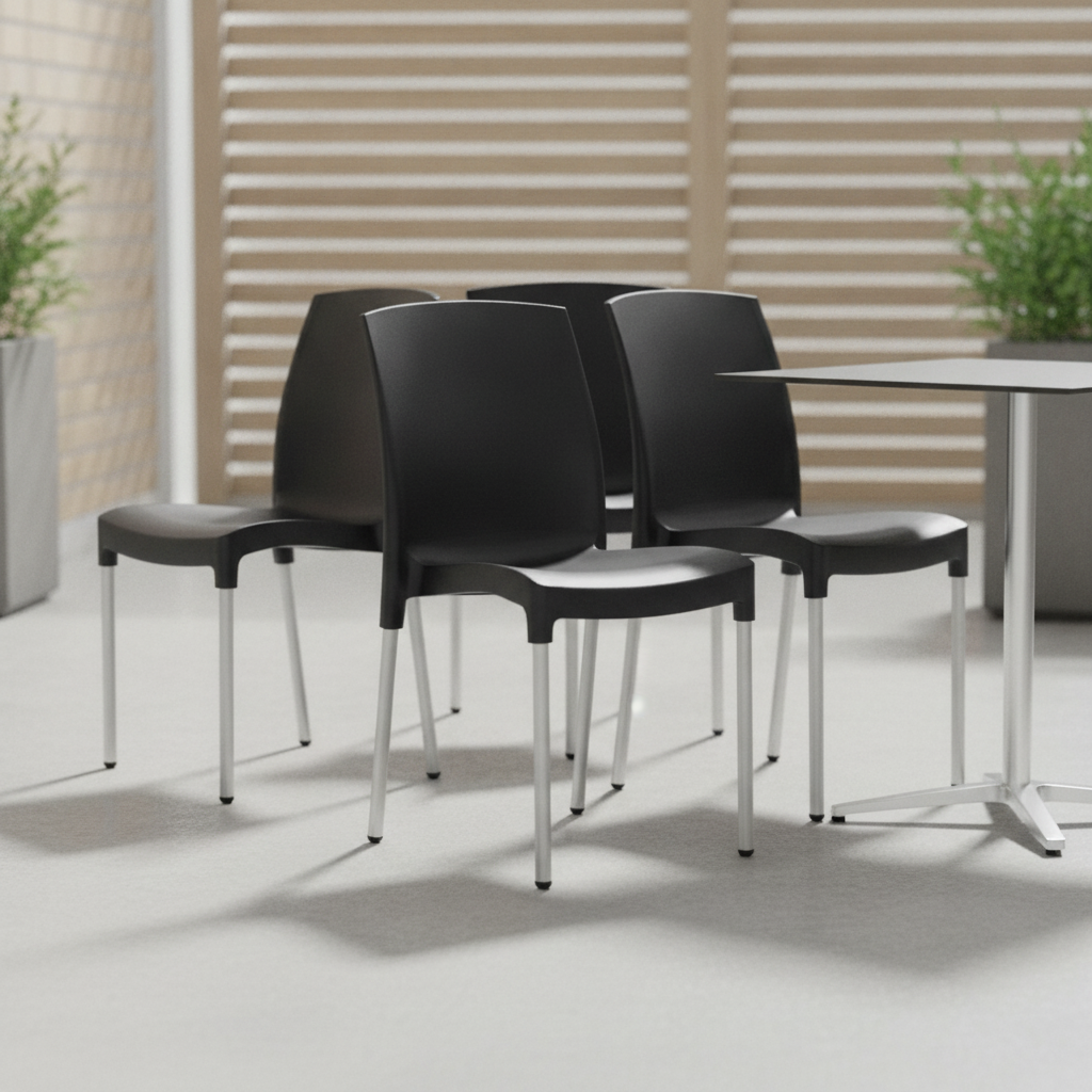 Aluminium and Polypropylene Stacking Bistro Side Chairs 820x450mm for Indoor and Outdoor Use (Pack of 4)