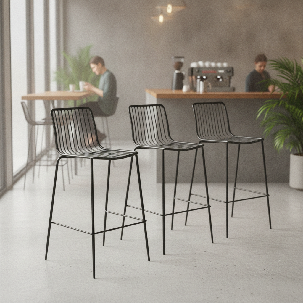 Stainless Steel Black Wire High Stools 1020x500mm for Cafés & Bars (Pack of 4)