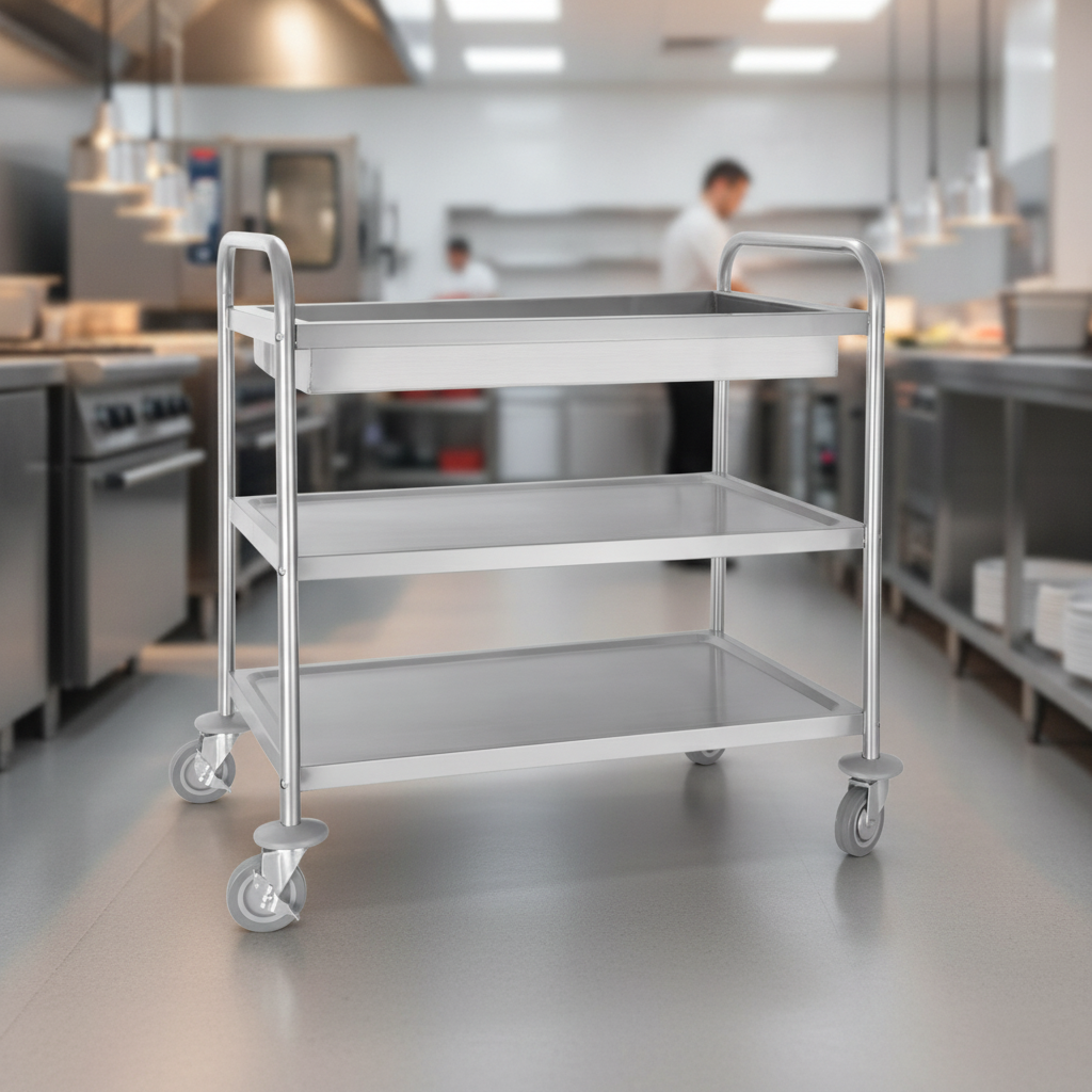 Stainless Steel 3 Tier Deep Tray Clearing Trolley for Efficient Service
