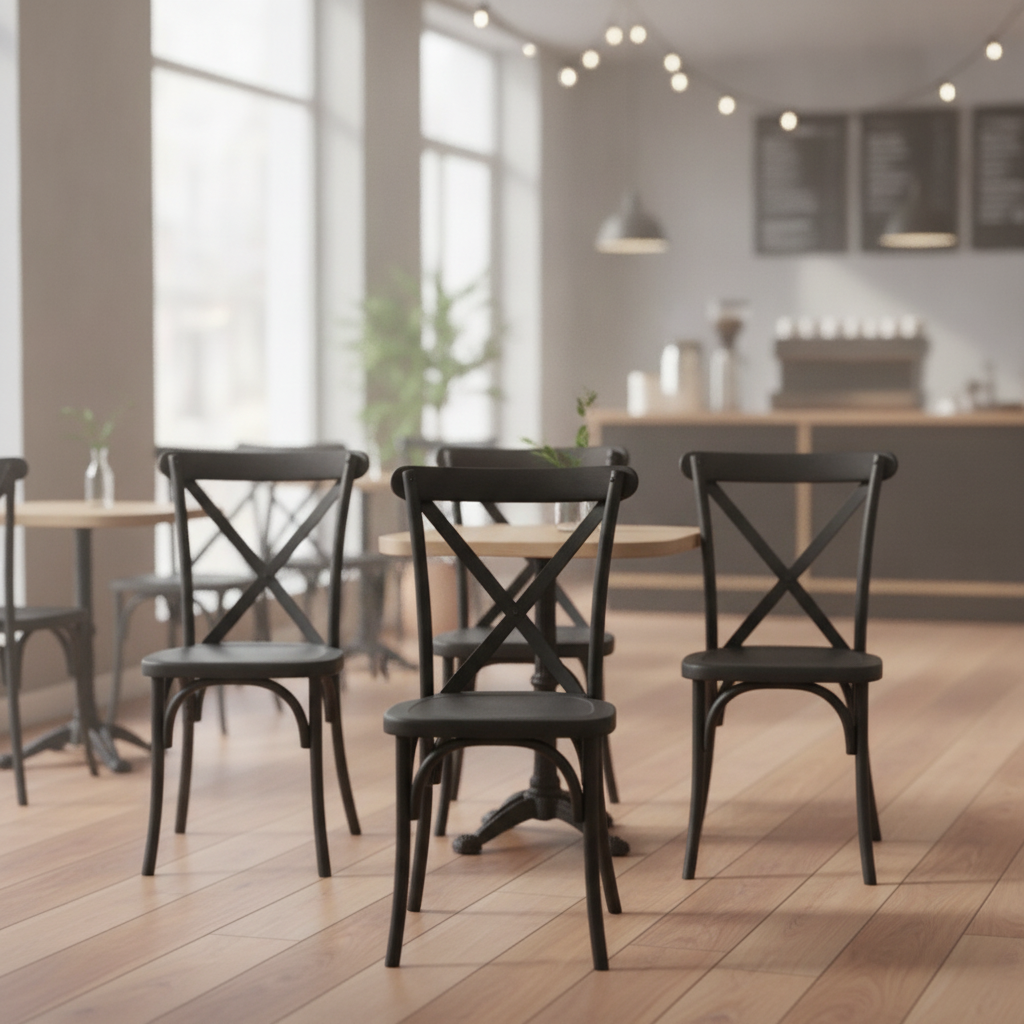 Polypropylene Black Cross-Back Chairs 895x492mm for Cafés & Bistros (Pack of 4)