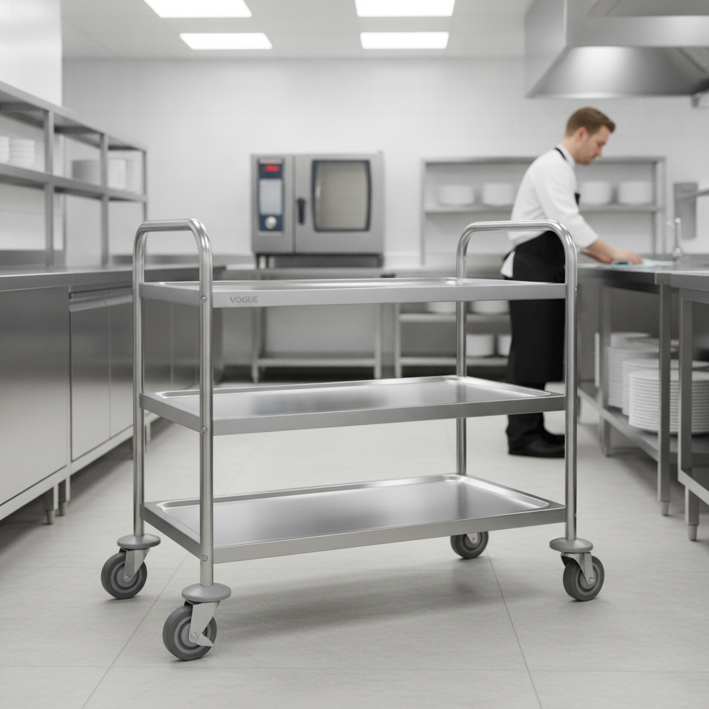 Stainless Steel Three Tier Clearing Trolley for Efficient Transport