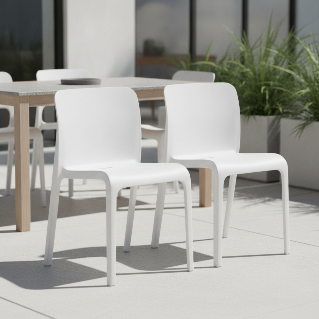 Polypropylene POP Chairs in Traffic White 780x480mm for Indoor & Outdoor Use (Pack of 2)