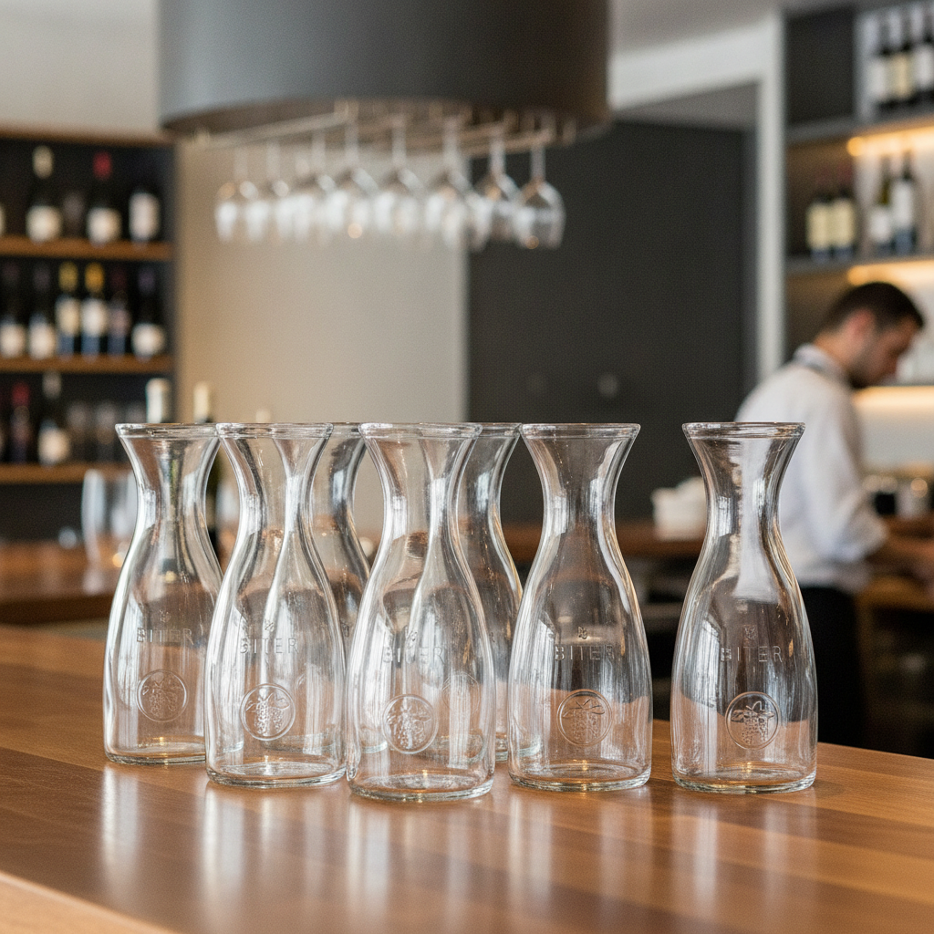 Glass Carafes 1L for Serving Wine & Beverages (Pack of 6)